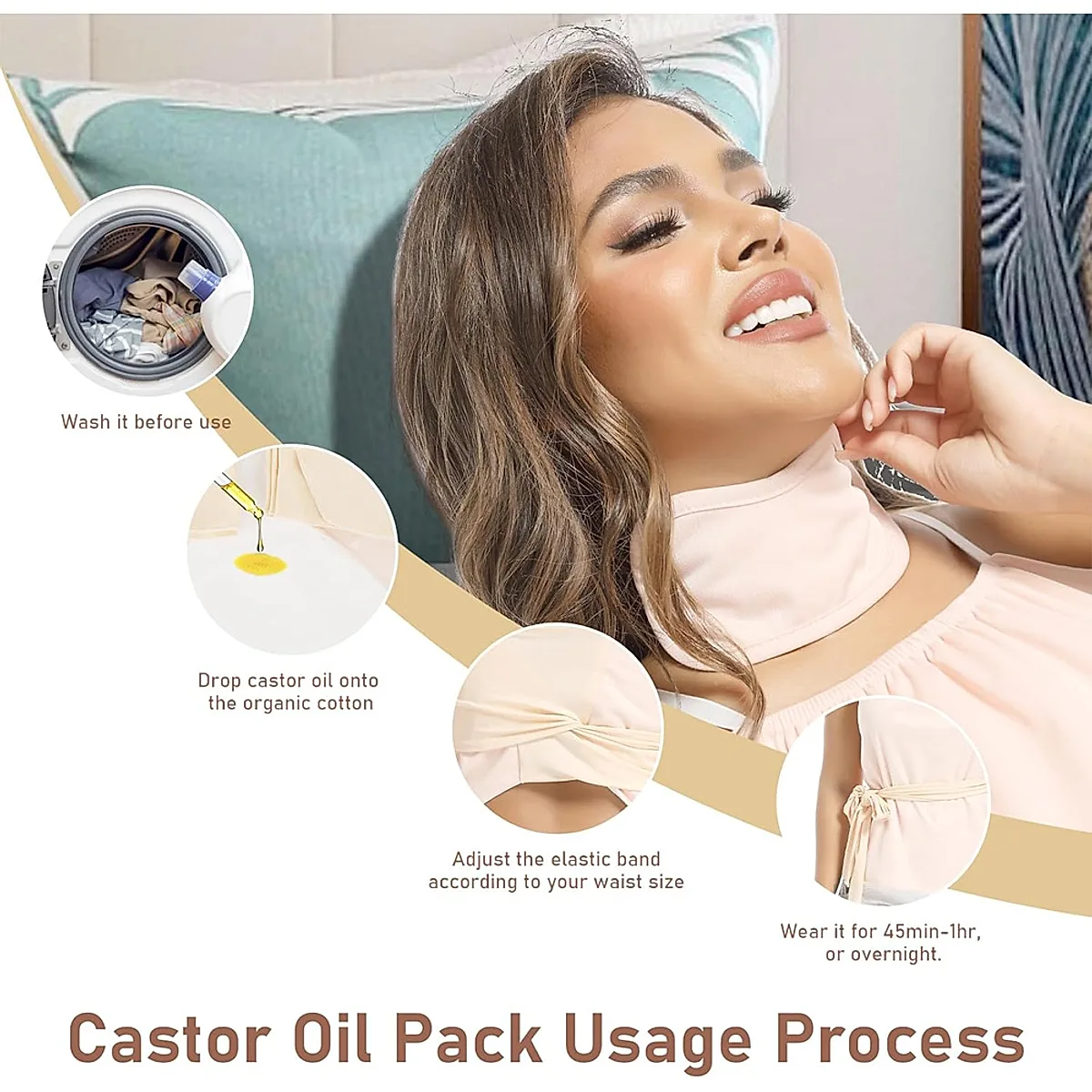 Castor Oil Vest Pack Wrap, 2Oz Organic Cold Pressed Glass Bottle Oil, Soft Organic Cotton Flannel & Waterproof PUL, Reusable Massage Castor Oil Pack Kit - Image 2