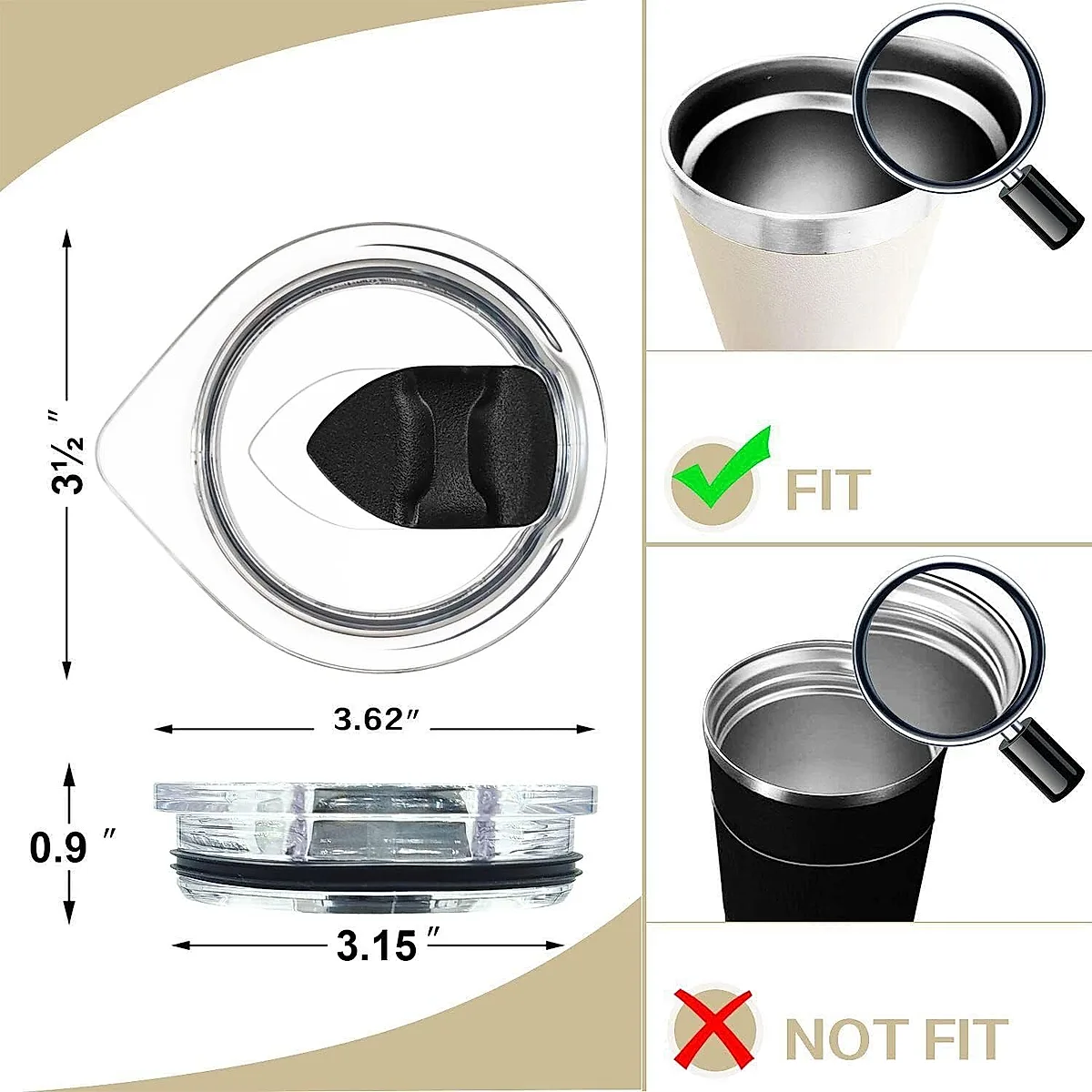 2Pcs Cup Lid Mug Lid 10oz Or 20oz Magnetic Slider Spill Proof Tumbler Cover,Compatible With Rambler, Ozark Trail, Old Style Rtic - Image 3