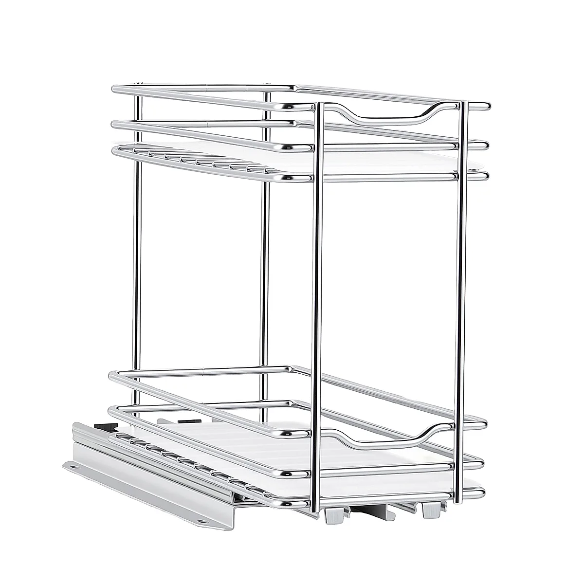 Pull Out Spice Rack Organizer For Cabinet, 2 Tier Slide Out Spice Rack Organizer, Heavy Duty Metal Seasoning Kitchen Basket For Inside Cabinets & Pantry Closet, 4.33"W X 8.46"D X 10.43"H, Silver - Image 3