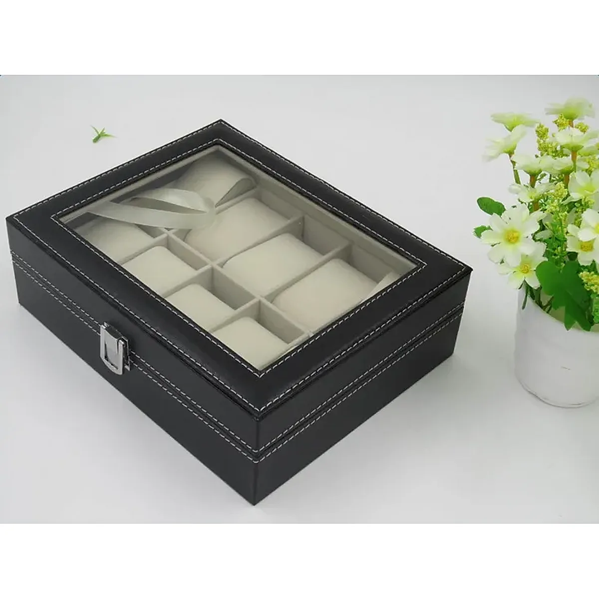 10 Compartments High-grade Leather Watch Collection Storage Box Black