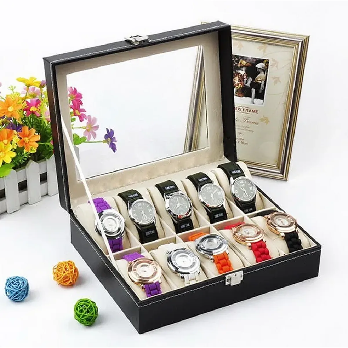 10 Compartments High-grade Leather Watch Collection Storage Box Black - Image 2
