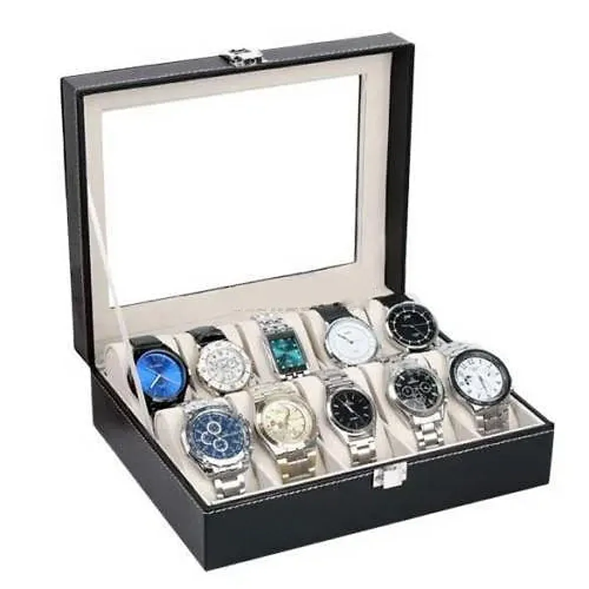 10 Compartments High-grade Leather Watch Collection Storage Box Black - Image 5