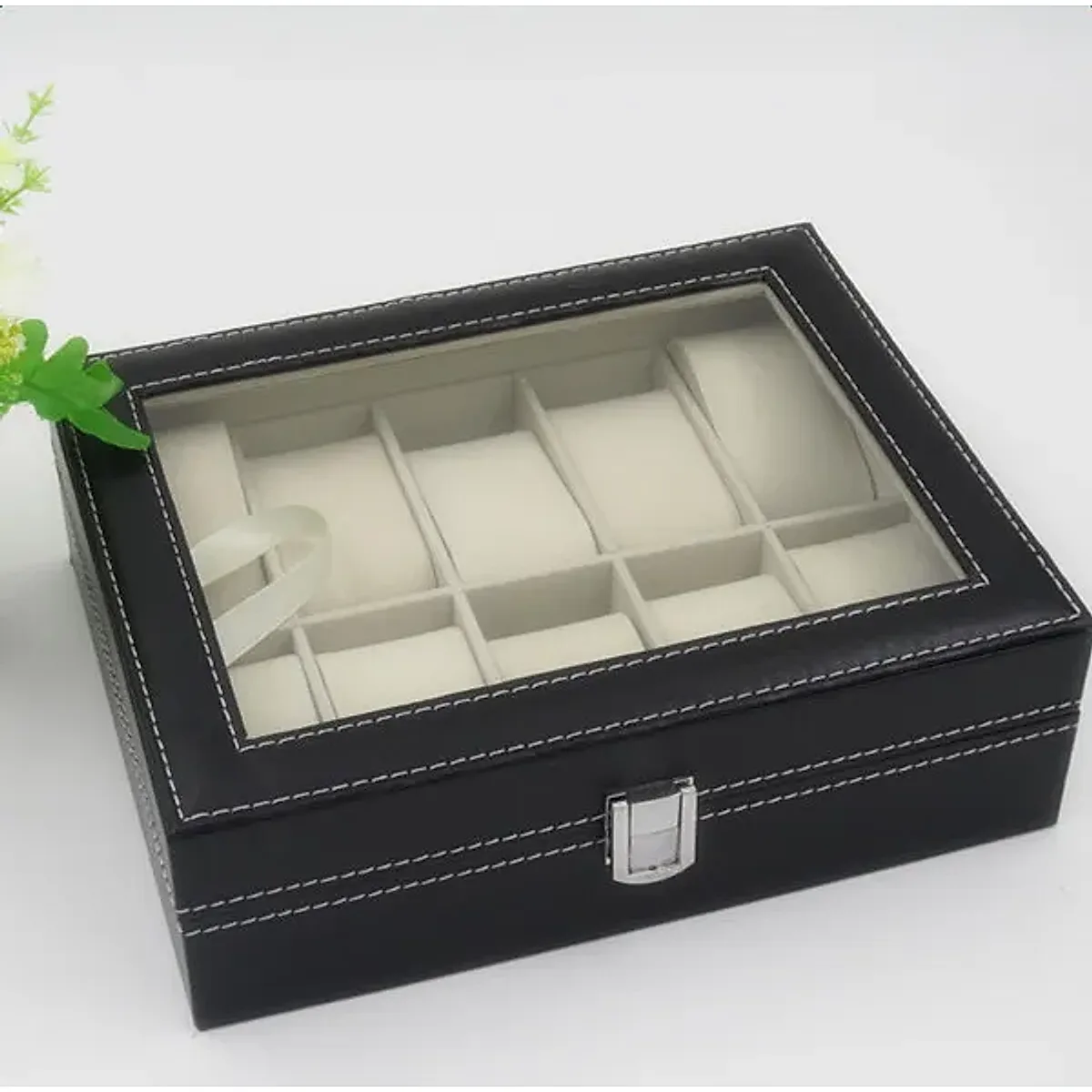 10 Compartments High-grade Leather Watch Collection Storage Box Black - Image 6