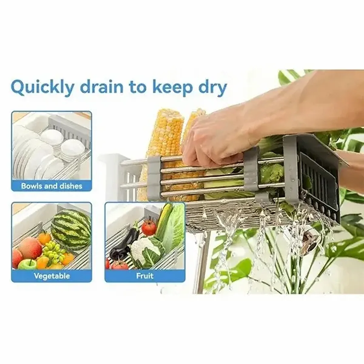 Adjustable Immersion Sink Dish Drying Rack With Stainless Steel Drain Basket - Portable And Retractable Space-Saving Fruit And Vegetable Solution(UPS/UPS logistics delivery supports self-pickup) - Image 2