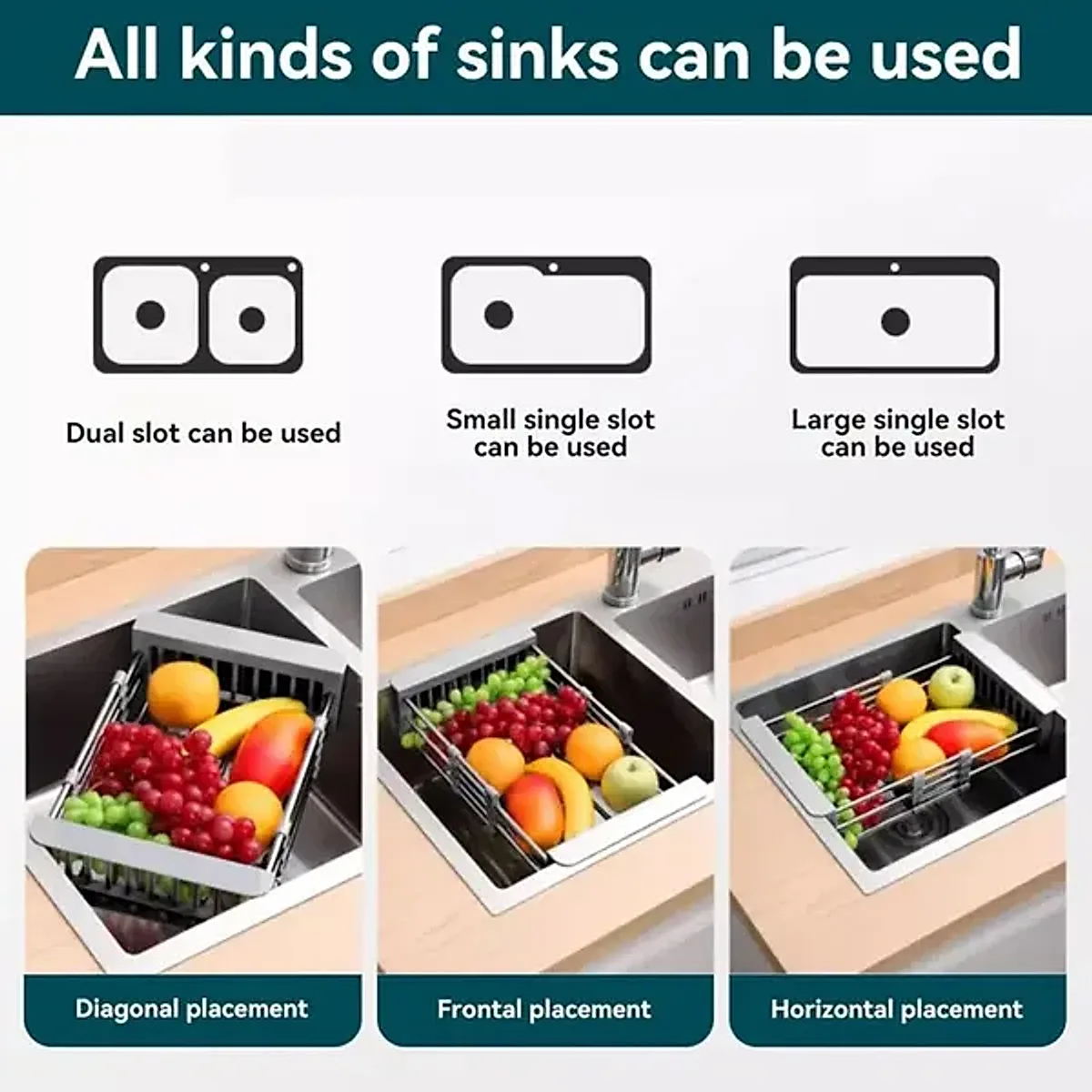Adjustable Immersion Sink Dish Drying Rack With Stainless Steel Drain Basket - Portable And Retractable Space-Saving Fruit And Vegetable Solution(UPS/UPS logistics delivery supports self-pickup) - Image 5