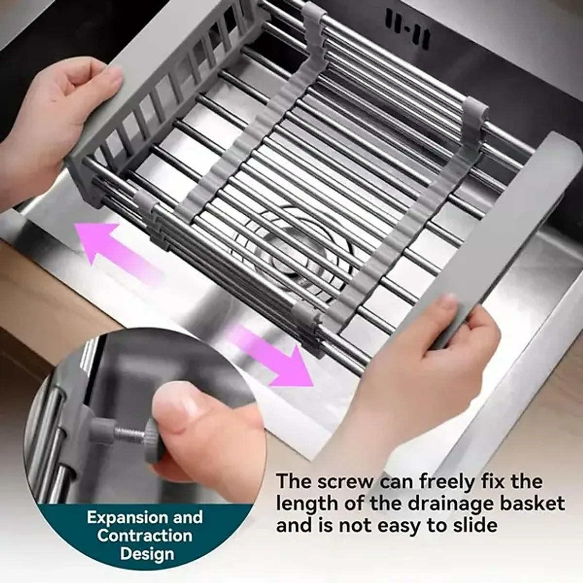 Adjustable Immersion Sink Dish Drying Rack With Stainless Steel Drain Basket - Portable And Retractable Space-Saving Fruit And Vegetable Solution(UPS/UPS logistics delivery supports self-pickup) - Image 6