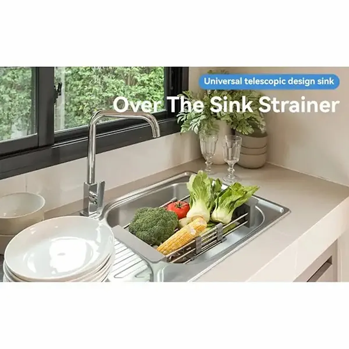 Adjustable Immersion Sink Dish Drying Rack With Stainless Steel Drain Basket - Portable And Retractable Space-Saving Fruit And Vegetable Solution(UPS/UPS logistics delivery supports self-pickup) - Image 8