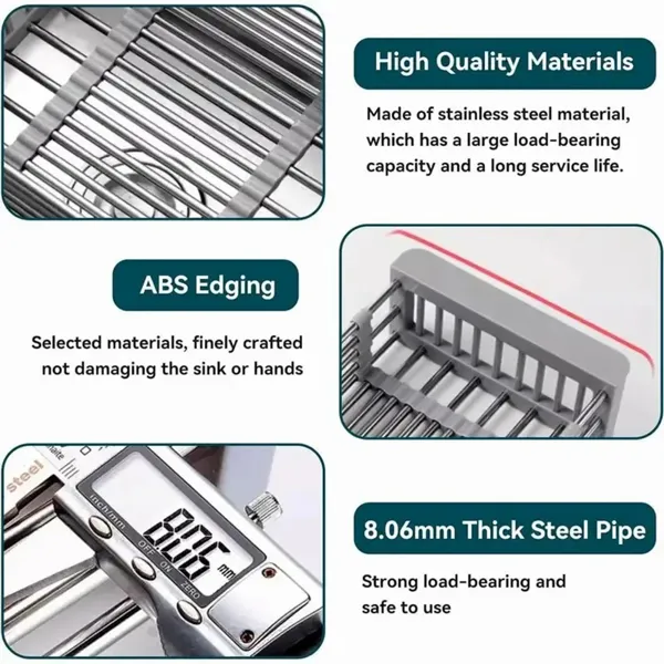 Adjustable Immersion Sink Dish Drying Rack With Stainless Steel Drain Basket - Portable And Retractable Space-Saving Fruit And Vegetable Solution(UPS/UPS logistics delivery supports self-pickup)-18