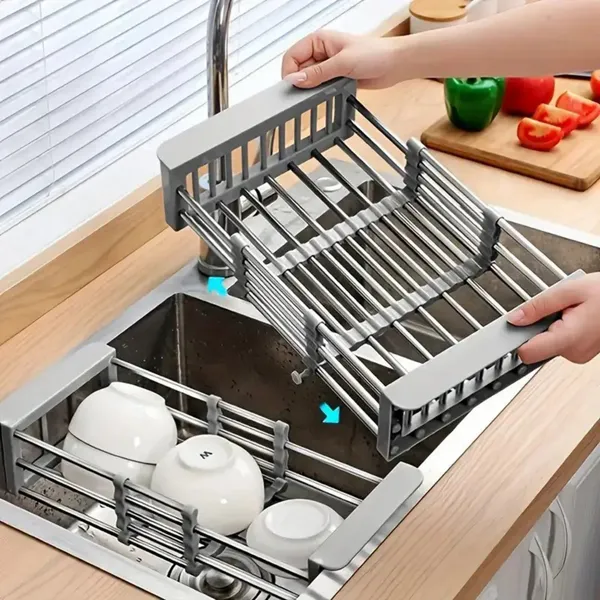 Adjustable Immersion Sink Dish Drying Rack With Stainless Steel Drain Basket - Portable And Retractable Space-Saving Fruit And Vegetable Solution(UPS/UPS logistics delivery supports self-pickup)-21