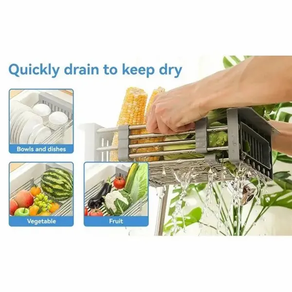 Adjustable Immersion Sink Dish Drying Rack With Stainless Steel Drain Basket - Portable And Retractable Space-Saving Fruit And Vegetable Solution(UPS/UPS logistics delivery supports self-pickup)-22