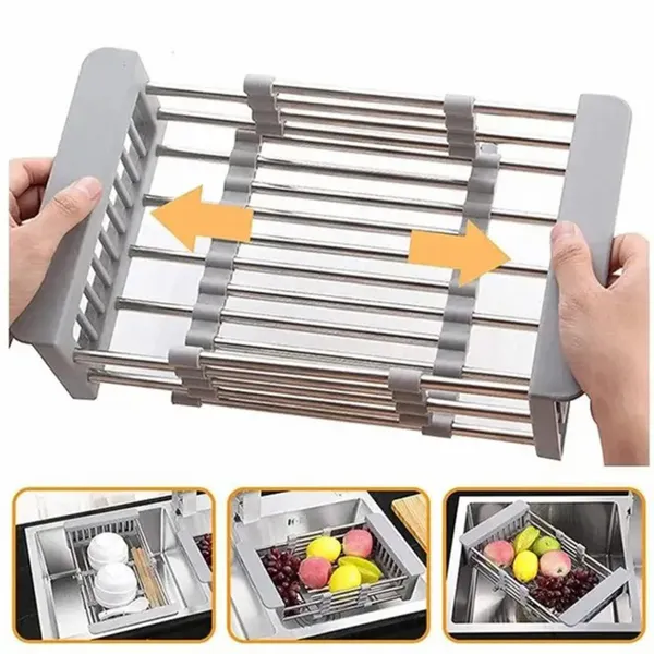 Adjustable Immersion Sink Dish Drying Rack With Stainless Steel Drain Basket - Portable And Retractable Space-Saving Fruit And Vegetable Solution(UPS/UPS logistics delivery supports self-pickup)-24